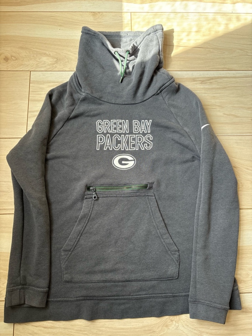 Nike NFL Green Bay Packers Hoodie Medium Gray Therma Fit Pullover Zip Pocket